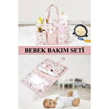 Bebek Kullanımı Kolay Desenli Alt Bakım Çantası pembe