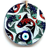 Balık Desenli Nazar Boncuklu Füzyon Cam Duvar Dekoru