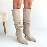 Zelya Bej Cilt Topuklu Çizme  Trend- Lisinya