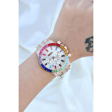 Clariss Trend Rose Metal Kordonlu Zirkon Taş Kaplama Renkli Taşlı Kasa Tasarımlı Lüx Kadın Kol Saati ( Lisinya )