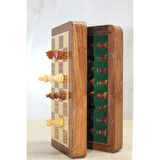 Özel Vernikli Mıknatıs Taşlı Ahşap Katlanabilir Kutulu Satranç Oyunu 25 Cm G222 ( Lisinya )