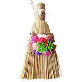 Çiçekli İnci Boncuklu Mini Boy Çalı Süpürgesi Nostaljik Duvar Dekoru