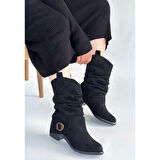 Canty Siyah Süet Körüklü Topuklu Çizme - Lisinya