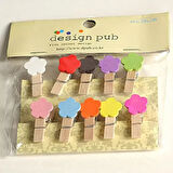 Şekilli Renkli Ahşap Mandal Seti (10'lu Paket)