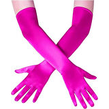 Uzun Boy Ekstra Parlak Saten Eldiven Fuşya Renk