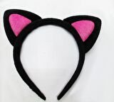 Sevimli Kedi Kulak Pofuduk Kedi Taç Siyah İçi Şeker Pembe Renk 17x15 cm (4434)