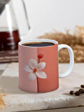 Baskılı Kupa Bardak Seramik Mug - Pembe Beyaz Çiçek