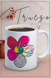 Baskılı Kupa Bardak Seramik Mug - Soyut Çiçek