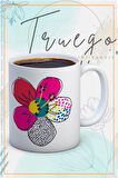 Baskılı Kupa Bardak Seramik Mug - Soyut Çiçek