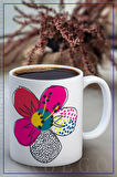 Baskılı Kupa Bardak Seramik Mug - Soyut Çiçek