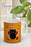 Baskılı Kupa Bardak Seramik Mug - Halloween Kedi