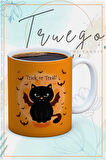 Baskılı Kupa Bardak Seramik Mug - Halloween Kedi