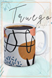 Baskılı Kupa Bardak Seramik Mug - Geometrik Çizgi
