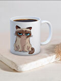 Baskılı Kupa Bardak Seramik Mug - Somurtgan Kedi