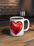 Baskılı Kupa Bardak Seramik Mug - 3D Kırmızı Kalp
