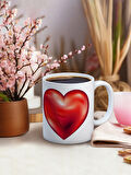 Baskılı Kupa Bardak Seramik Mug - 3D Kırmızı Kalp