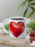 Baskılı Kupa Bardak Seramik Mug - 3D Kırmızı Kalp