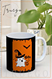 Baskılı Kupa Bardak Seramik Mug - Halloween Turuncu Siyah