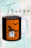 Baskılı Kupa Bardak Seramik Mug - Halloween Turuncu Siyah