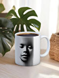 Baskılı Kupa Bardak Seramik Mug - Siyah Beyaz Çizgi Portre