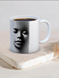 Baskılı Kupa Bardak Seramik Mug - Siyah Beyaz Çizgi Portre