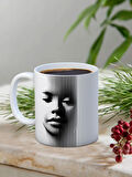 Baskılı Kupa Bardak Seramik Mug - Siyah Beyaz Çizgi Portre