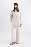 DeFacto Relax Fit V Yaka Keten Karışımlı Kimono C0300AX24SPGR470