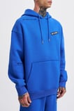Erkek Nakışlı Kanguru Cepli Oversize Sweatshirt Saks Mavi