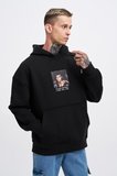 Erkek Muhammed Ali Baskılı Kapüşonlu Sweatshirt Siyah
