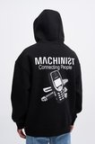 Erkek Connecting People Baskılı Kapüşonlu Sweatshirt Siyah