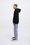 Erkek Connecting People Baskılı Kapüşonlu Sweatshirt Siyah