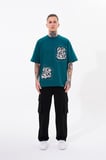 Erkek Dama Patch Oversize Tişört Yağ Yeşili