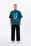Erkek Number 5 Baskılı Oversize Tişört Yağ Yeşili