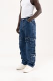 Erkek Cep Detaylı Baggy Jean Pantolon Mavi
