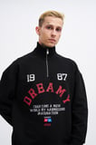 Erkek High Neck Printed Polo Sweatshirt Siyah