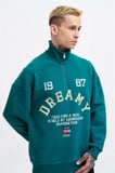 Erkek High Neck Printed Polo Sweatshirt Yağ Yeşili