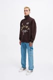 Erkek High Neck Printed Polo Sweatshirt Koyu Kahverengi
