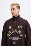 Erkek High Neck Printed Polo Sweatshirt Koyu Kahverengi