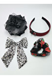 Renkli Desenli Taç Toka Bandana Set