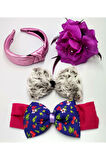 Renkli Desenli Taç Toka Bandana Set