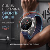 CaseOnn Honor Watch 4 Pro Kordon Hasır Kumaş Nylon Kayış Mavi