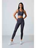 Tommy Life Antrasit Polyester Esnek Standart Fit Performans Kadın Tayt Takım 95332