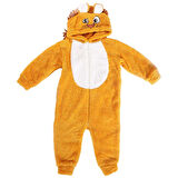 Unisex Polar Sarı Kapşonlu Aslanlı Peluş Welsoft Tulum