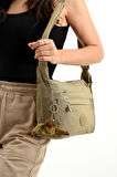 Çok Cepli Çapraz Askılı Kadın Omuz Çantası Orta Boy Günlük HV3046 Koyu Bej