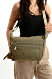 Çok Cepli Çapraz Askılı Kadın Omuz Çantası Orta Boy Günlük HV3046 Koyu Bej