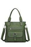 Barcelona Günlük Büyük ve Çok Cepli Kadın Omuz Çantası Uzun Askılı 1822 Koyu Yeşil