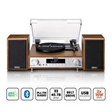 LENCO MC-160 WD PİKAP Hİ-Fİ STEREO SETİ BLUETOOTHLU DAB+ FM RADYO USBLİ MP3 KAYIT ÖZELLİKLİ MÜZİK SETİ PLAKÇALAR AHŞAP