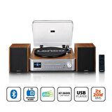 LENCO MC-660 PİKAP Hİ-Fİ SETİ BLUETOOTHLU İNTERNET DAB+ RADYO CD MP3 MÜZİK SETİ AT-3600 Plak Çalar Gümüş/Ahşap