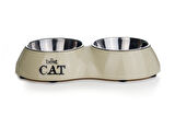 Beeztees Kedi İkili Mama ve Su Kabı, Paslanmaz Çelik, Bej, 26,5x15x4,5cm, 2x160ml