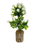 Bonsai Dekoratif Yapay Ağaç Beyaz Güllü Top Kafalı Bonzai 30CM